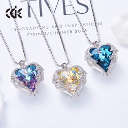 Women Angel Wing Swarovski Crystal Pendant Necklace Heart of Ocean