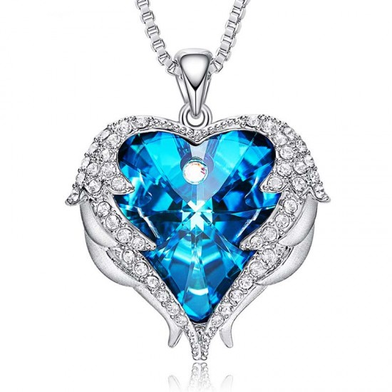 Women Angel Wing Swarovski Crystal Pendant Necklace Heart of Ocean Women Angel Wing Swarovski Crystal Pendant Necklace Heart of Ocean