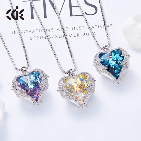 Women Angel Wing Swarovski Crystal Pendant Necklace Heart of Ocean Women Angel Wing Swarovski Crystal Pendant Necklace Heart of Ocean