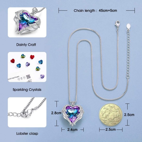 Women Angel Wing Swarovski Crystal Pendant Necklace Heart of Ocean
