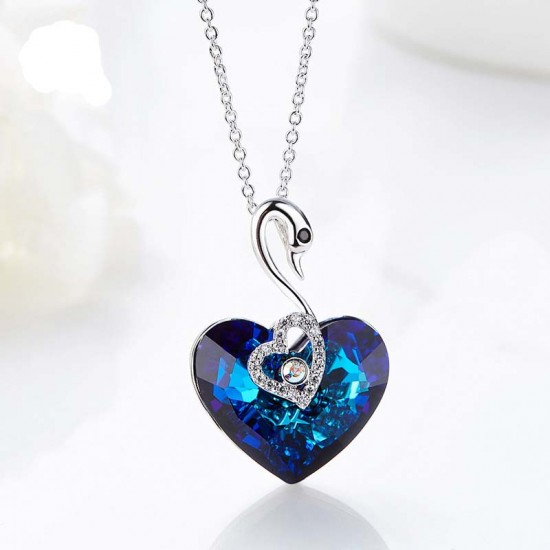 Made With Swarovski Necklace Pendant Silver Jewelry Swan Shape Made With Swarovski Necklace Pendant Silver Jewelry Swan Shape