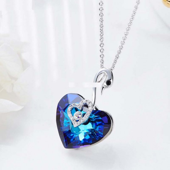 Made With Swarovski Necklace Pendant Silver Jewelry Swan Shape Made With Swarovski Necklace Pendant Silver Jewelry Swan Shape
