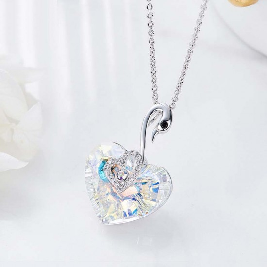 Made With Swarovski Necklace Pendant Silver Jewelry Swan Shape Made With Swarovski Necklace Pendant Silver Jewelry Swan Shape