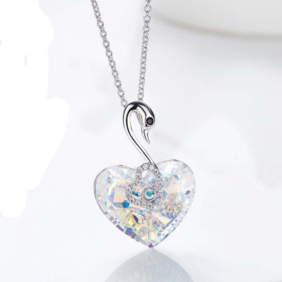 Made With Swarovski Necklace Pendant Silver Jewelry Swan Shape Made With Swarovski Necklace Pendant Silver Jewelry Swan Shape