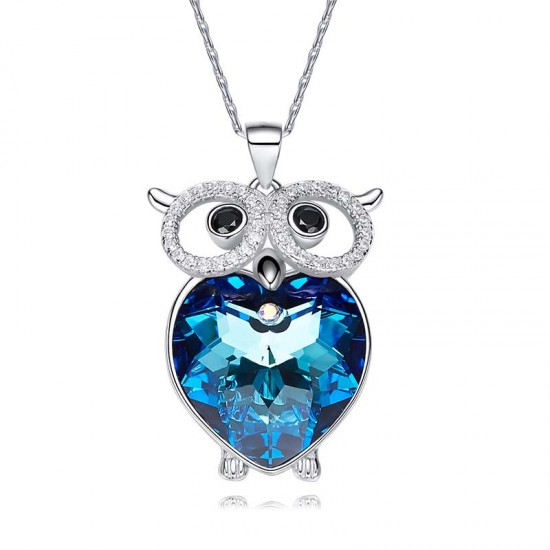 Made With Swarovski Necklace Pendant Silver Jewelry Owl Shape Made With Swarovski Necklace Pendant Silver Jewelry Owl Shape