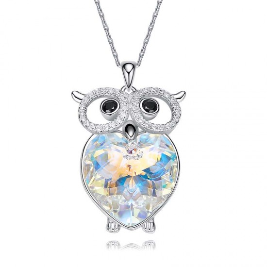 Made With Swarovski Necklace Pendant Silver Jewelry Owl Shape Made With Swarovski Necklace Pendant Silver Jewelry Owl Shape