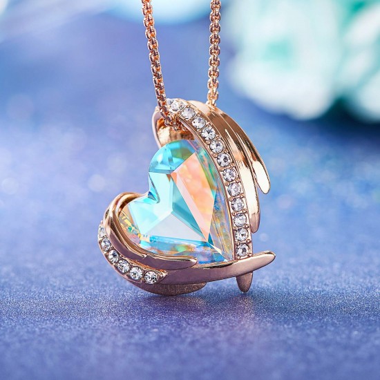 Angel 18K Rose Gold Plated Pendant Necklaces Women Made With Swarovski Necklace Heart Jewelry Angel 18K Rose Gold Plated Pendant Necklaces Women Made With Swarovski Necklace Heart Jewelry