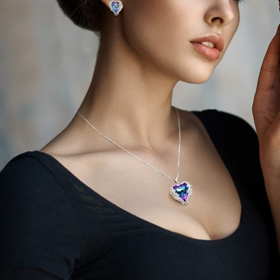 Women Angel Wing Made with Swarovski Crystal Pendant Necklace Heart of Ocean Women Angel Wing Made with Swarovski Crystal Pendant Necklace Heart of Ocean