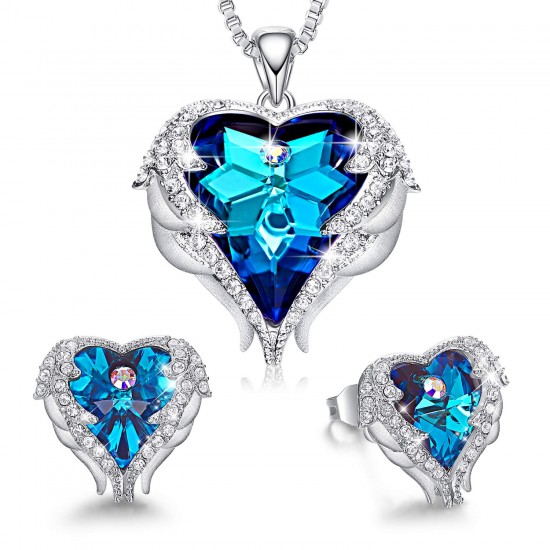 Women Angel Wing Made with Swarovski Crystal Pendant Necklace Heart of Ocean Women Angel Wing Made with Swarovski Crystal Pendant Necklace Heart of Ocean