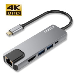 5in1 USB C Hub Multiport Adapter USB 3.1 Type C HDMI 4K RJ45 Ethernet 2 USB 3.0