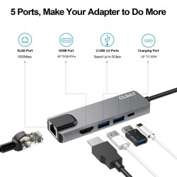 5in1 USB C Hub Multiport Adapter USB 3.1 Type C HDMI 4K RJ45 Ethernet 2 USB 3.0