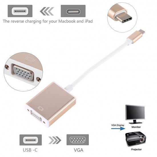 USB-C Type C USB 3.1 Male to VGA Female Monitor Projector Adapter Cable Macbook