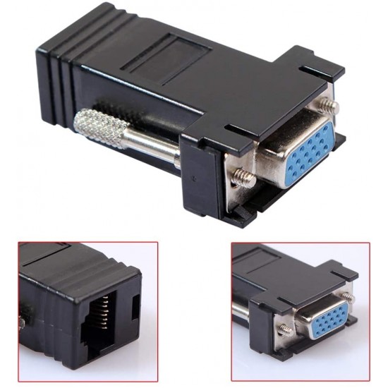 2x Femal VGA SVGA Extender Adapter To CAT5/CAT6/RJ45 Ethernet Cable