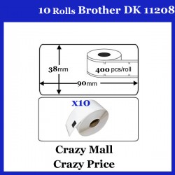 10 Rolls DK11208 DK 11208 For Brother Large Address Thermal LABELS 38x90mm