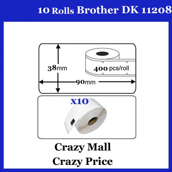 10 Rolls DK11208 DK 11208 For Brother Large Address Thermal LABELS 38x90mm