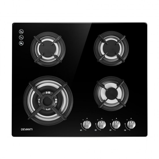 Gas Cooktop 60cm 4 Burner Ceramic Glass Cook Top Stove Hob Cooker LPG NG Black Gas Cooktop 60cm 4 Burner Ceramic Glass Cook Top Stove Hob Cooker LPG NG Black