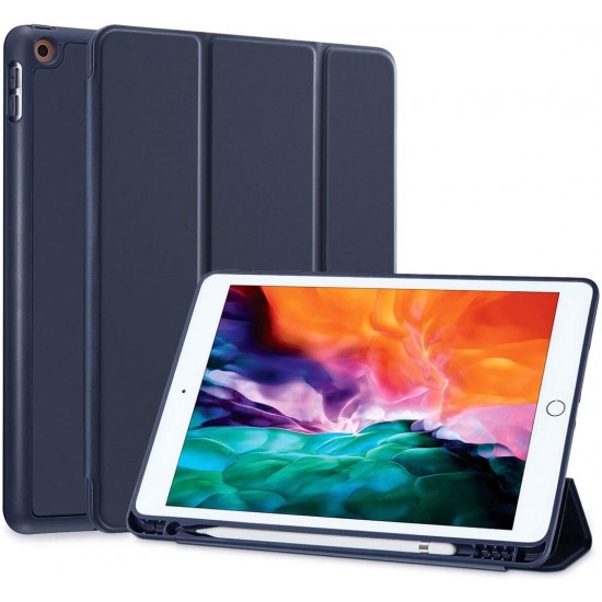 IPad 10.2 2019 7th Pencil Holder Slim Smart TPU Soft Case Navy Blue