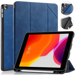 IPad 10.2 2019 7th Pencil Holder Slim Smart TPU PU leather Soft Edge Case Blue