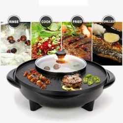 2 in 1 Non-stick Grill Oven Frying Cook Barbecue Teppanyaki BBQ Hot pot Pan