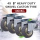 4x 8" 75mm Heavy Duty Industrial Swivel Caster Wheels Castor 1000KG Trolley 4x 8" 75mm Heavy Duty Industrial Swivel Caster Wheels Castor 1000KG Trolley