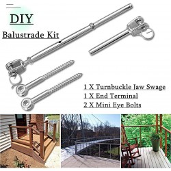 Wire Rope DIY Balustrade Kit Jaw/Swage Fork Terminal Eye Bolts Turnbuckle