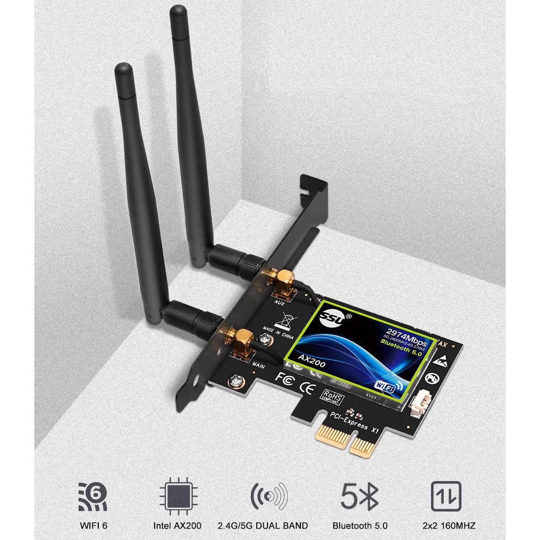 AX PCI WiFi Card WiFi 6 Dual Band 3000 Mbps AX200 PCIE Wireless WiFi