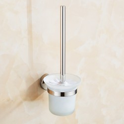 Toilet Brush Holder Wall Mount Rustproof Frosted Glass for Bathroom