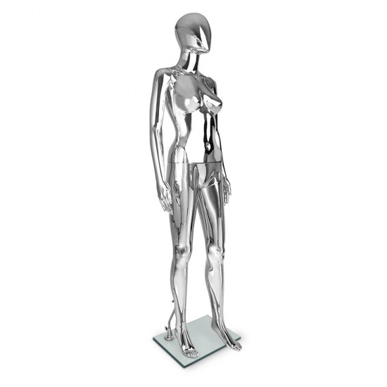 175cm Tall Full Body Chrome Female Mannequin - Silver 175cm Tall Full Body Chrome Female Mannequin - Silver
