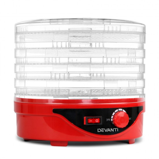 Food Dehydrator with 5 Trays - Red Food Dehydrator with 5 Trays - Red