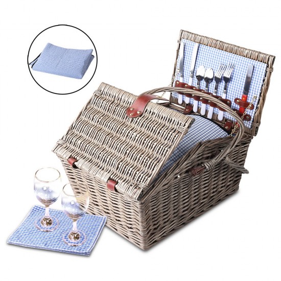 Alfresco 4 Person Picnic Basket - Blue and White Alfresco 4 Person Picnic Basket - Blue and White