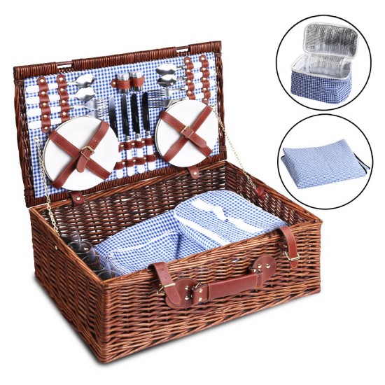 Alfresco Willow 4 Person Picnic Basket - Blue and White Alfresco Willow 4 Person Picnic Basket - Blue and White
