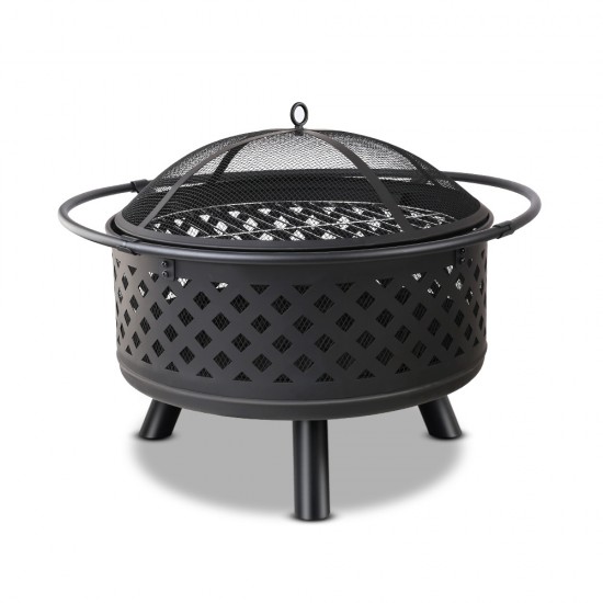 Grillz 30 Inch Portable Outdoor Fire Pit and BBQ - Black Grillz 30 Inch Portable Outdoor Fire Pit and BBQ - Black