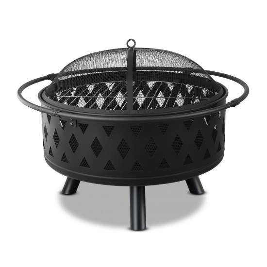 Grillz 32 Inch Portable Outdoor Fire Pit and BBQ - Black Grillz 32 Inch Portable Outdoor Fire Pit and BBQ - Black