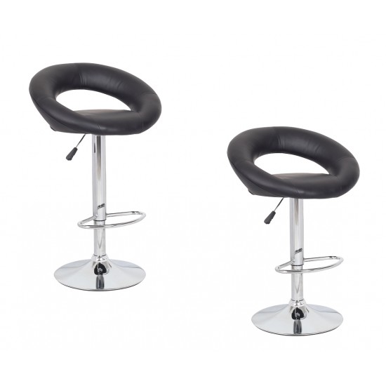 2x Black PU Leather Circular Kitchen Bar Stools 2x Black PU Leather Circular Kitchen Bar Stools