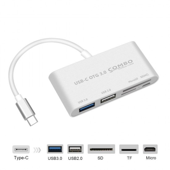 USB-C OTG Hub to USB 3.0 2.0+TF Card Reader Micro USB Power Charging Port