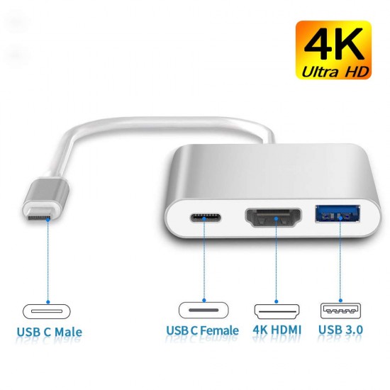 USB C to HDMI Adapter, Type C AV Converter 4K HDMI USB 3.0 Port USB-C Female