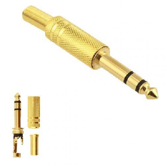 DIY 6.35mm Male Plug Silver Tone Mono Audio Plug Adapter Connector Gold Plated