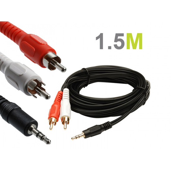 Gold plated 1.5m 3.5mm Male to 2RCA 2 RCA Female Connector Audio Cable