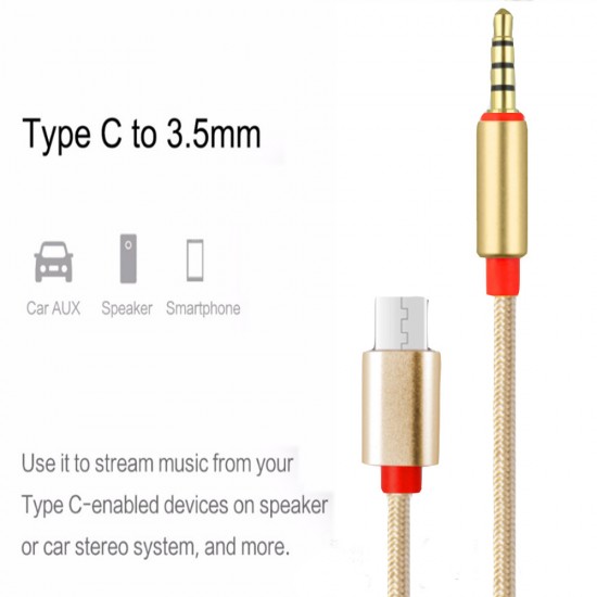 Type C USB 3.1 Male to 3.5mm Male Adapter Cable Braided to 3.5mm Male Aux Stereo