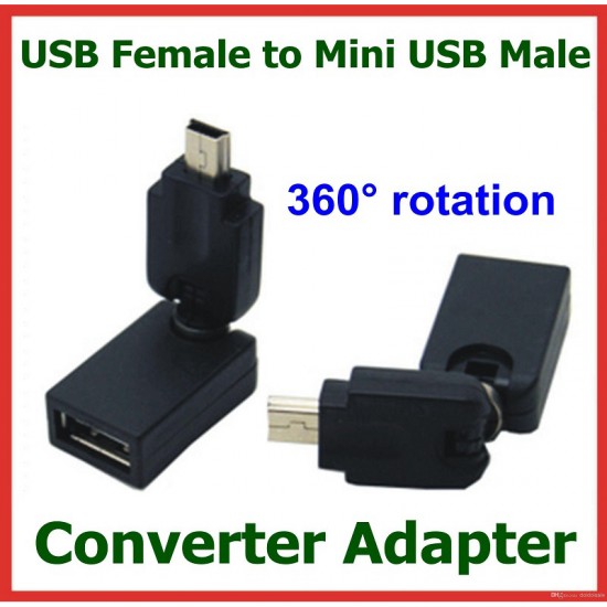 360 Degree Rotation USB 2.0 Female to 5Pin Mini USB 2.0 Male Converter Adapter 360 Degree Rotation USB 2.0 Female to 5Pin Mini USB 2.0 Male Converter Adapter