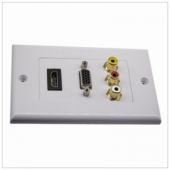 HDMI VGA 3RCA Audio Stereo Pass Through Component Composite Wall Plate Panel
