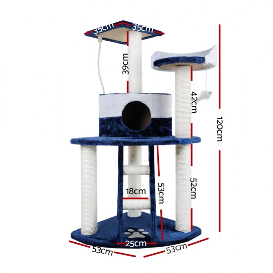 i.Pet 120cm Cat Scratching Tree - Blue & White i.Pet 120cm Cat Scratching Tree - Blue & White