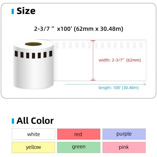 6x Print Label for Brother DK22205 Continuous 62mm*30m