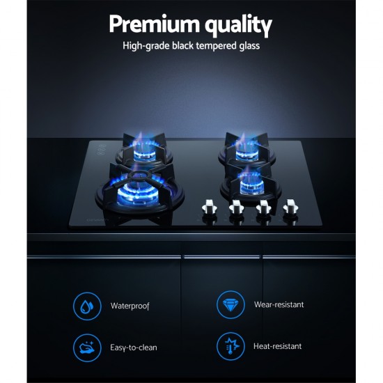 Gas Cooktop 60cm 4 Burner Ceramic Glass Cook Top Stove Hob Cooker LPG NG Black Gas Cooktop 60cm 4 Burner Ceramic Glass Cook Top Stove Hob Cooker LPG NG Black