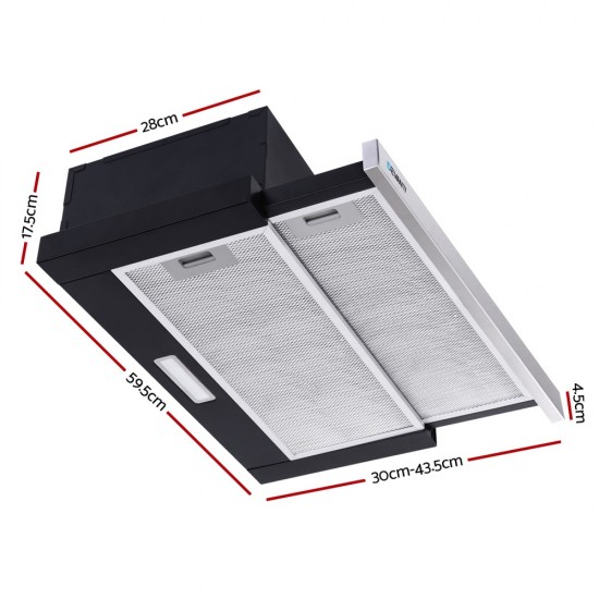 Rangehood Range Hood Stainless Steel Slide Out Kitchen Canopy 60cm 600mm Black Rangehood Range Hood Stainless Steel Slide Out Kitchen Canopy 60cm 600mm Black