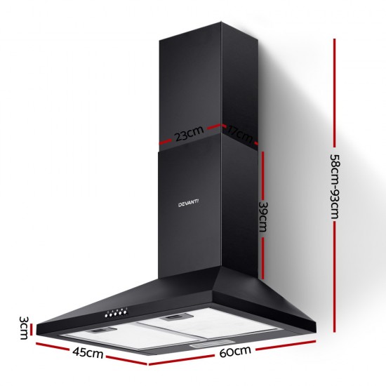 Pyramid Range Hood Rangehood 600mm 60cm Kitchen Canopy Black Pyramid Range Hood Rangehood 600mm 60cm Kitchen Canopy Black