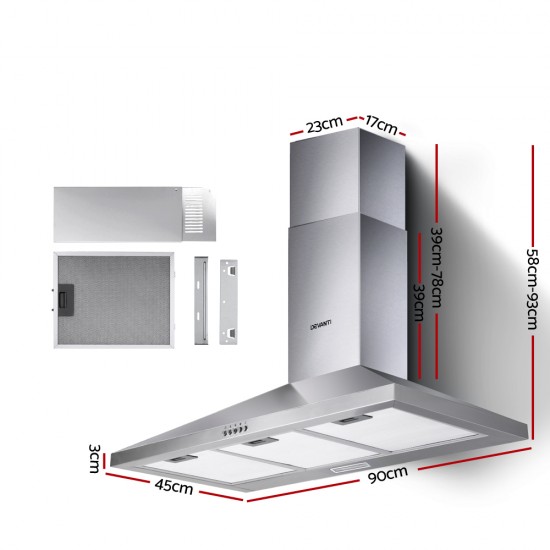 Range Hood 90cm 900mm Kitchen Canopy Stainless Steel Rangehood Wall Mount Range Hood 90cm 900mm Kitchen Canopy Stainless Steel Rangehood Wall Mount