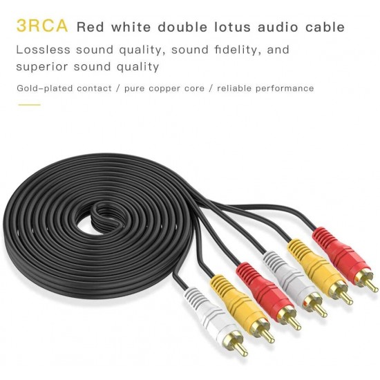 3m 3 RCA 3RCA L + R + V Composite AV Audio Video Cable Gold Plated Male M/M