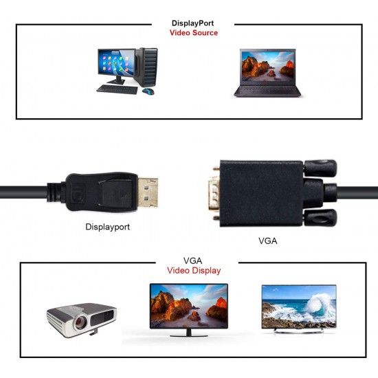 1.8M Display Port DP Male To VGA/M Cable Converter Connector Adaptor