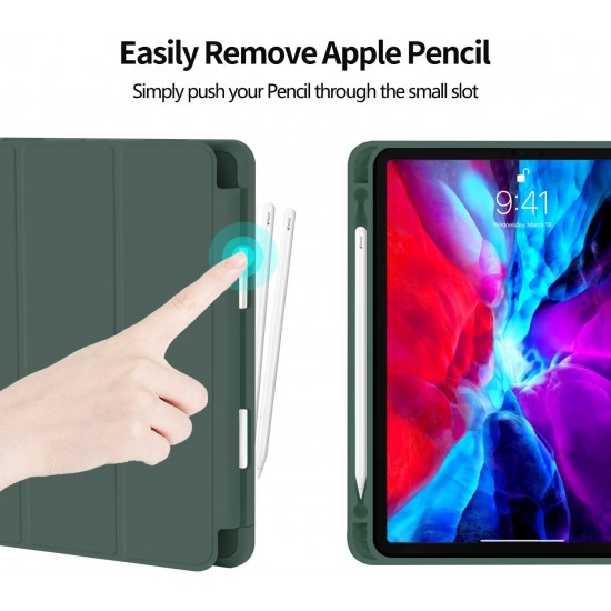 iPad Pro 11 Inch 2020 Soft Tpu Smart Premium Case Auto Sleep Wake Stand Cover Pencil holder Dark Green